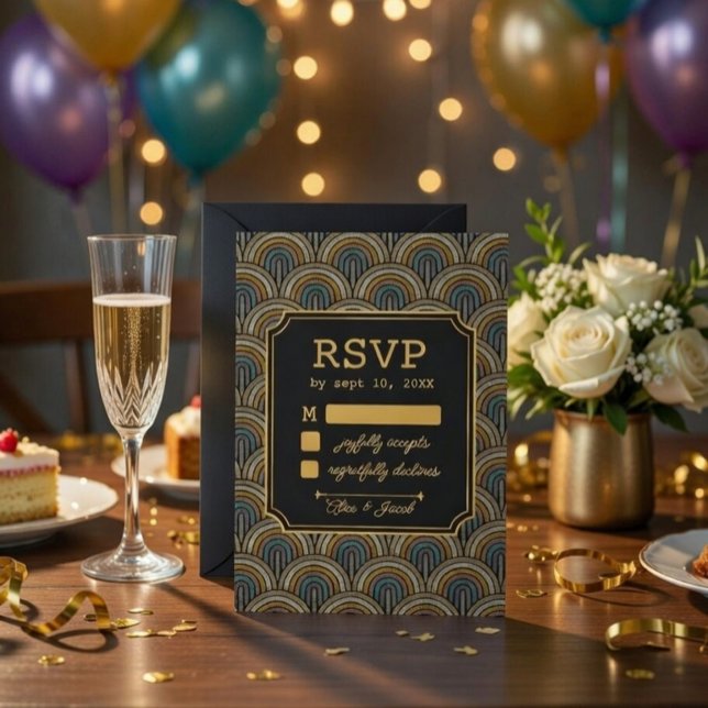 Art Deco Embroidered-Style Wedding RSVP Card (Creator Uploaded)