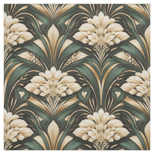 Art Deco Emerald Gilded Bloom Pattern Fabric
