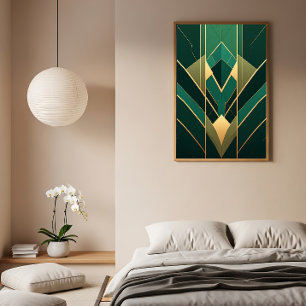Art Deco Emerald Green and Gold Geometric Poster