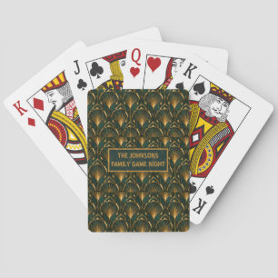 Art Deco Emerald Green Gold Custom Family Playing Poker Cards