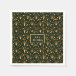 Art Deco Emerald Green Gold Custom Name Cocktail Napkins