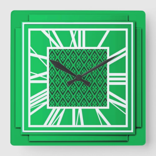 Art Deco emerald green Square Wall Clock