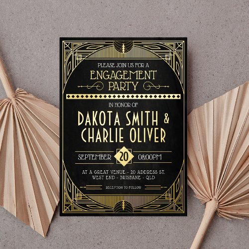 Art Deco Engagement Party Foil Invitation