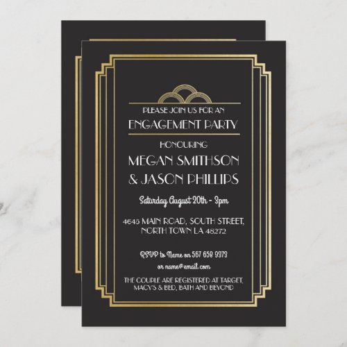 Art Deco Engagement Party Invitations Gold