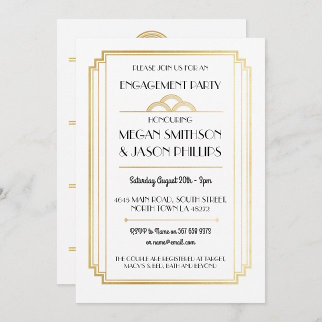 Art Deco Engagement Party Invitations Gold (Front/Back)