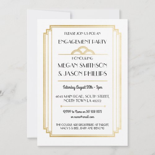 Art Deco Engagement Party Invitations Gold