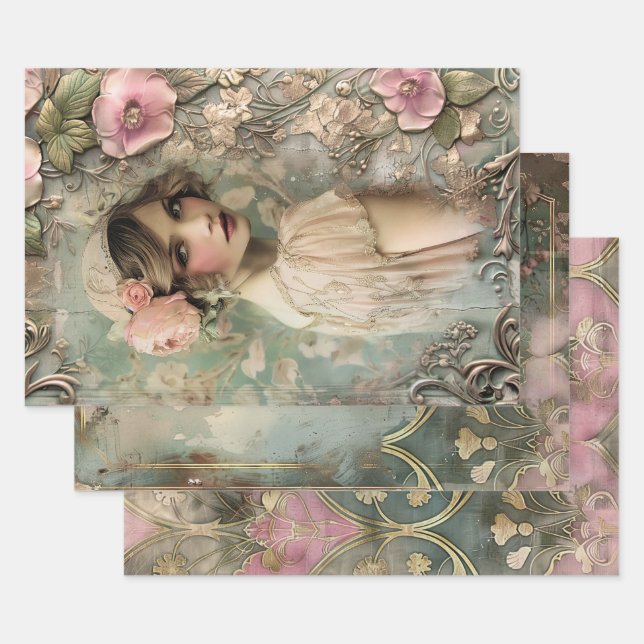 Art Deco Esthetics Heavy Weight Decoupage Wrapping Paper Sheets (Set)