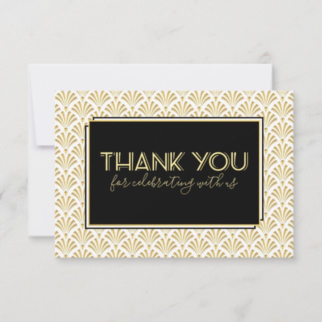 Art Deco Event Party Black Gold Thank You Card (Front)