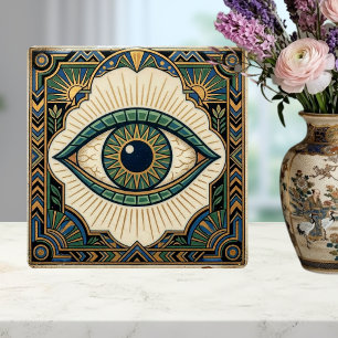 Art Deco Eye Anatomical Green Blue Gold  Ceramic Tile