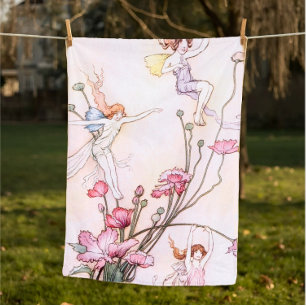 Art Deco Fairies and Flowers Watercolor Artwork Baby Blanket