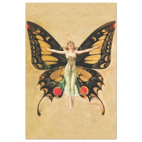 Art Deco Fairy Butterfly Woman Yellow Decoupage Tissue Paper