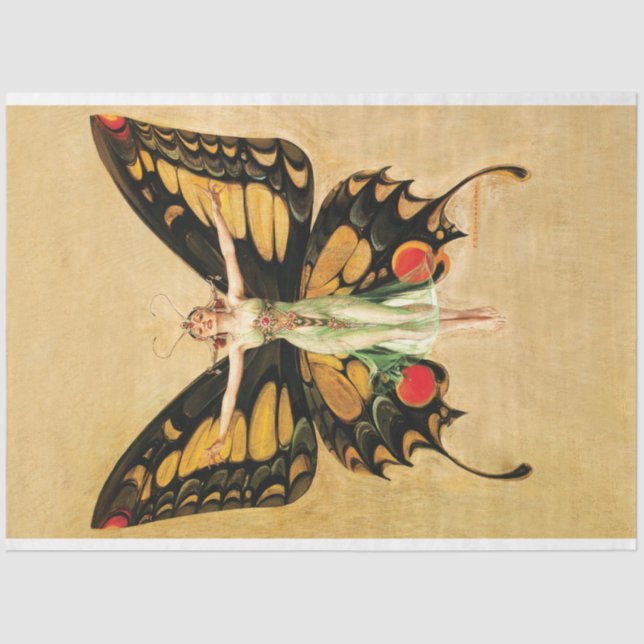 Art Deco Fairy Butterfly Woman Yellow Decoupage Tissue Paper (Front)