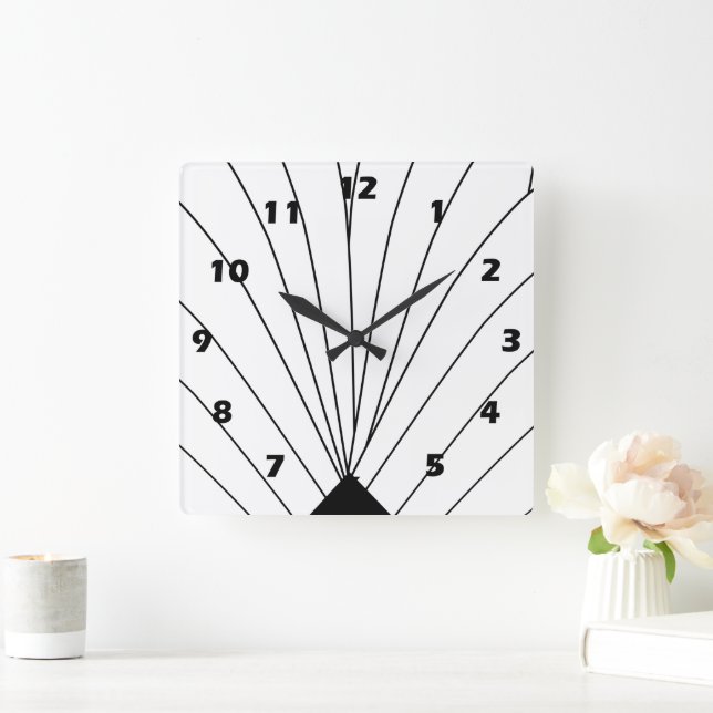 Art Deco Fan Design Black And White Square Wall Clock (Home)
