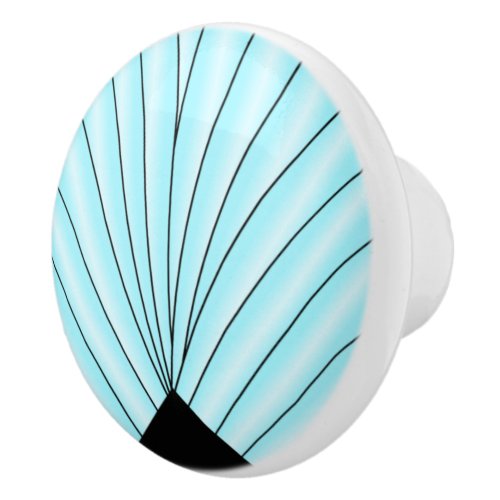Art Deco Fan Design Blue Ceramic Knob