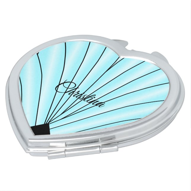 Art Deco Fan Design Blue Compact Mirror (Turned)
