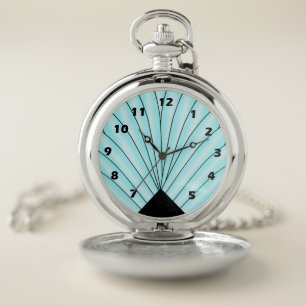 Art Deco Fan Design Blue Pocket Watch