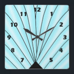 Art Deco Fan Design Blue Square Wall Clock<br><div class="desc">Wall clock art deco design that you can customize with any text of your choice. Should you require any help with customizing then contact us through the link on this page. Art deco wall clock.</div>