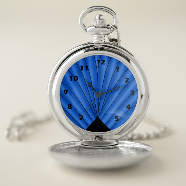 Art Deco Fan Design Deep Blue Pocket Watch (Inside)