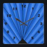 Art Deco Fan Design Deep Blue Square Wall Clock<br><div class="desc">Wall clock art deco design that you can customize with any text of your choice. Should you require any help with customizing then contact us through the link on this page. Art deco wall clock.</div>