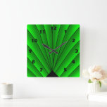 Art Deco Fan Design Green Square Wall Clock<br><div class="desc">This art deco design wall clock is a timekeeping device designed to hang on a wall, serving as both a functional tool and a decorative focal point for a room. Made from acrylic and features a pre-installed backside hanging slot for easy hanging and a non-ticking design. You can customise this...</div>