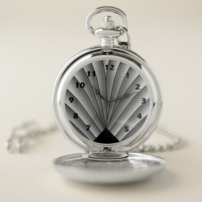 Art Deco Fan Design Grey Pocket Watch (Inside)