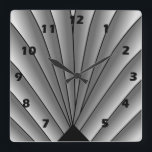 Art Deco Fan Design Grey Square Wall Clock<br><div class="desc">Wall clock art deco design that you can customise with any text of your choice. Should you require any help with customising then contact us through the link on this page. Art deco wall clock.</div>