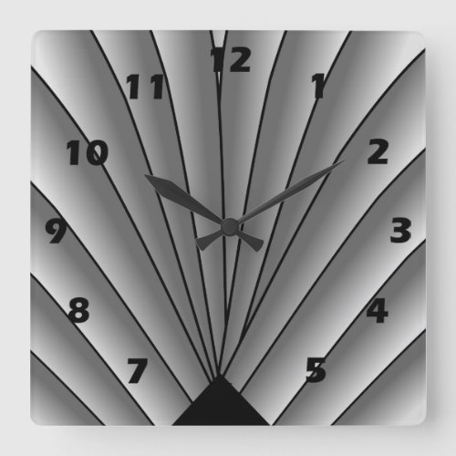 Art Deco Fan Design Grey Square Wall Clock
