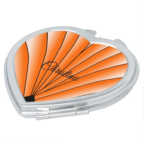 Art Deco Fan Design Orange Compact Mirror