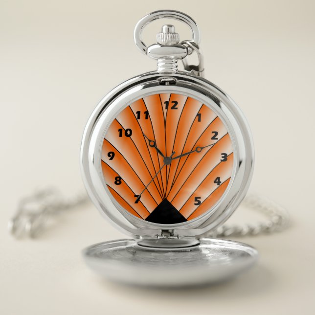 Art Deco Fan Design Orange Pocket Watch (Inside)
