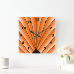 Art Deco Fan Design Orange Square Wall Clock<br><div class="desc">This art deco design wall clock is a timekeeping device designed to hang on a wall, serving as both a functional tool and a decorative focal point for a room. Made from acrylic and features a pre-installed backside hanging slot for easy hanging and a non-ticking design. You can customise this...</div>