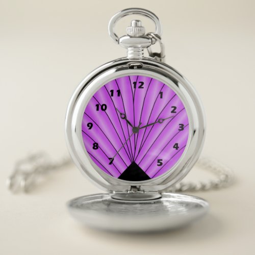 Art Deco Fan Design Purple Pocket Watch