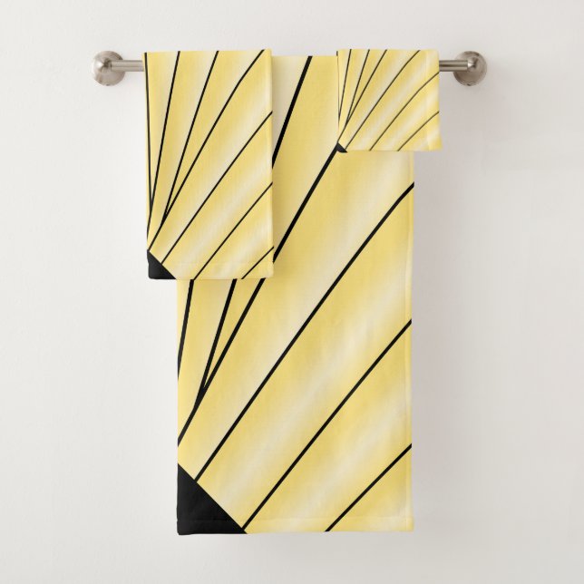 Art Deco Fan Design Yellow Bath Towel Set (Insitu)