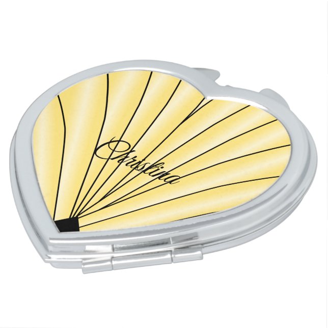 Art Deco Fan Design Yellow Compact Mirror (Turned)
