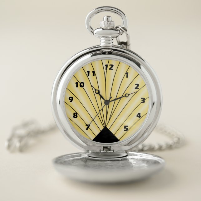 Art Deco Fan Design Yellow Pocket Watch (Inside)