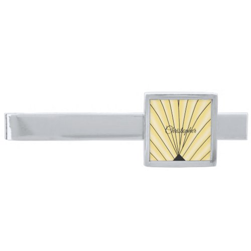 Art Deco Fan Design Yellow Silver Finish Tie Bar