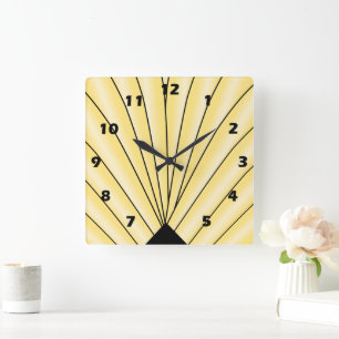 Art Deco Fan Design Yellow Square Wall Clock