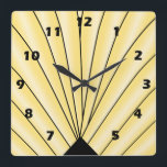 Art Deco Fan Design Yellow Square Wall Clock<br><div class="desc">Wall clock art deco design that you can customise with any text of your choice. Should you require any help with customising then contact us through the link on this page. Art deco wall clock.</div>