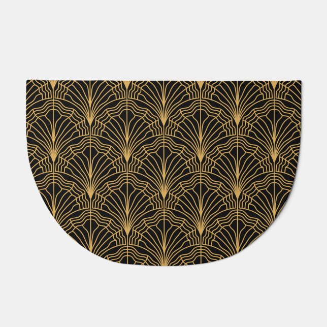 Art Deco Fan: Geometric Yellow Black Doormat (Front)