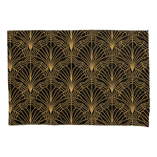 Art Deco Fan: Geometric Yellow Black Pillow Case (Front)