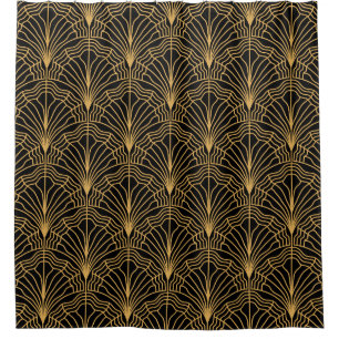 Art Deco Fan: Geometric Yellow Black Shower Curtain