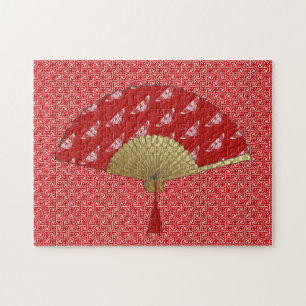 Art Deco Fan in a Butterfly Pattern, Deep Red Jigsaw Puzzle