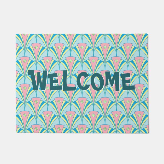 Art Deco Fan Miami Repeat Pattern Doormat (Front)