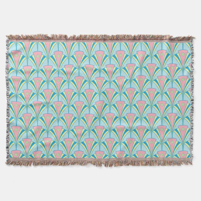 Art Deco Fan Miami Repeat Pattern Throw Blanket (Front)