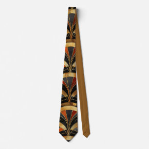 Art Deco Fan Motif Black, Gold & Deep Red Neck Tie