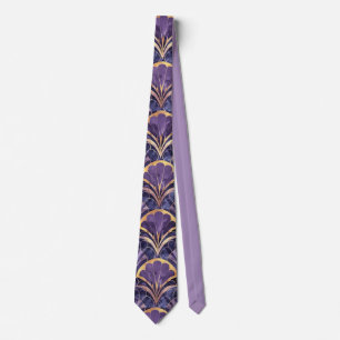 Art Deco Fan Motif Purple, Navy & Gold Elegance Neck Tie