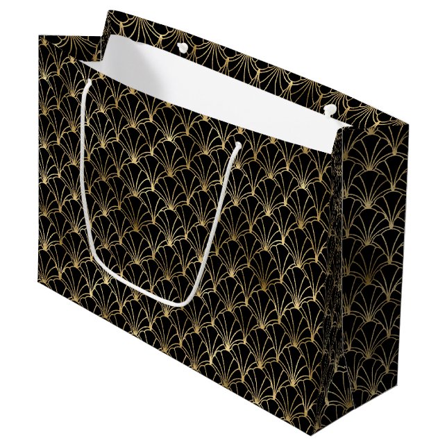 Art Deco Fan Oval Geometric Pattern Design Large Gift Bag (Front Angled)
