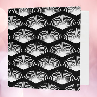 Art Deco Fan Pattern Black and White 3 Ring Binder