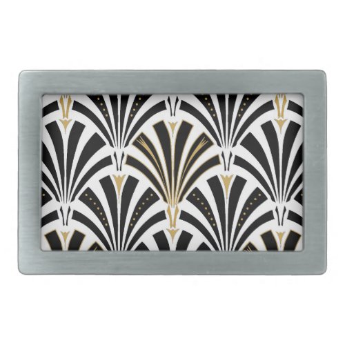 Art Deco fan pattern _ black and white Belt Buckle