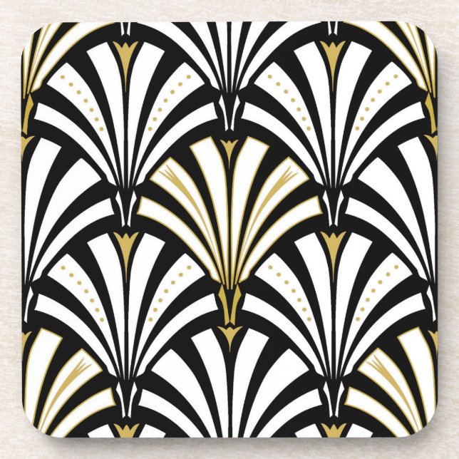Art Deco fan pattern - black and white Beverage Coaster (Front)