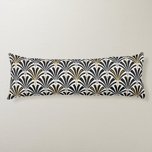 Art Deco fan pattern - black and white Body Pillow (Front)